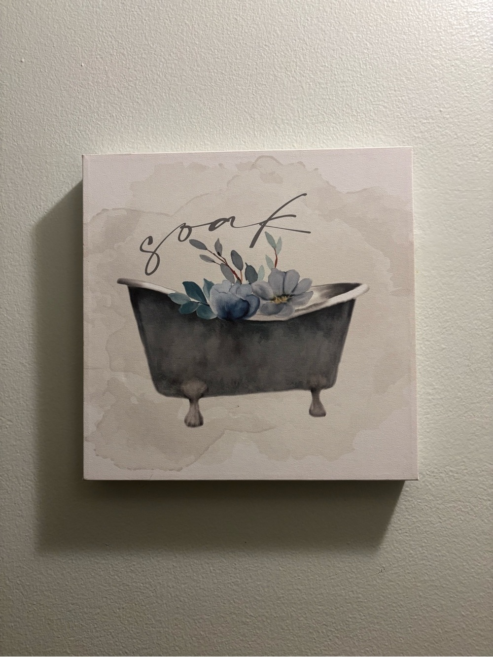 Spa Bathtub Floral Wall Art - Blue Gray -